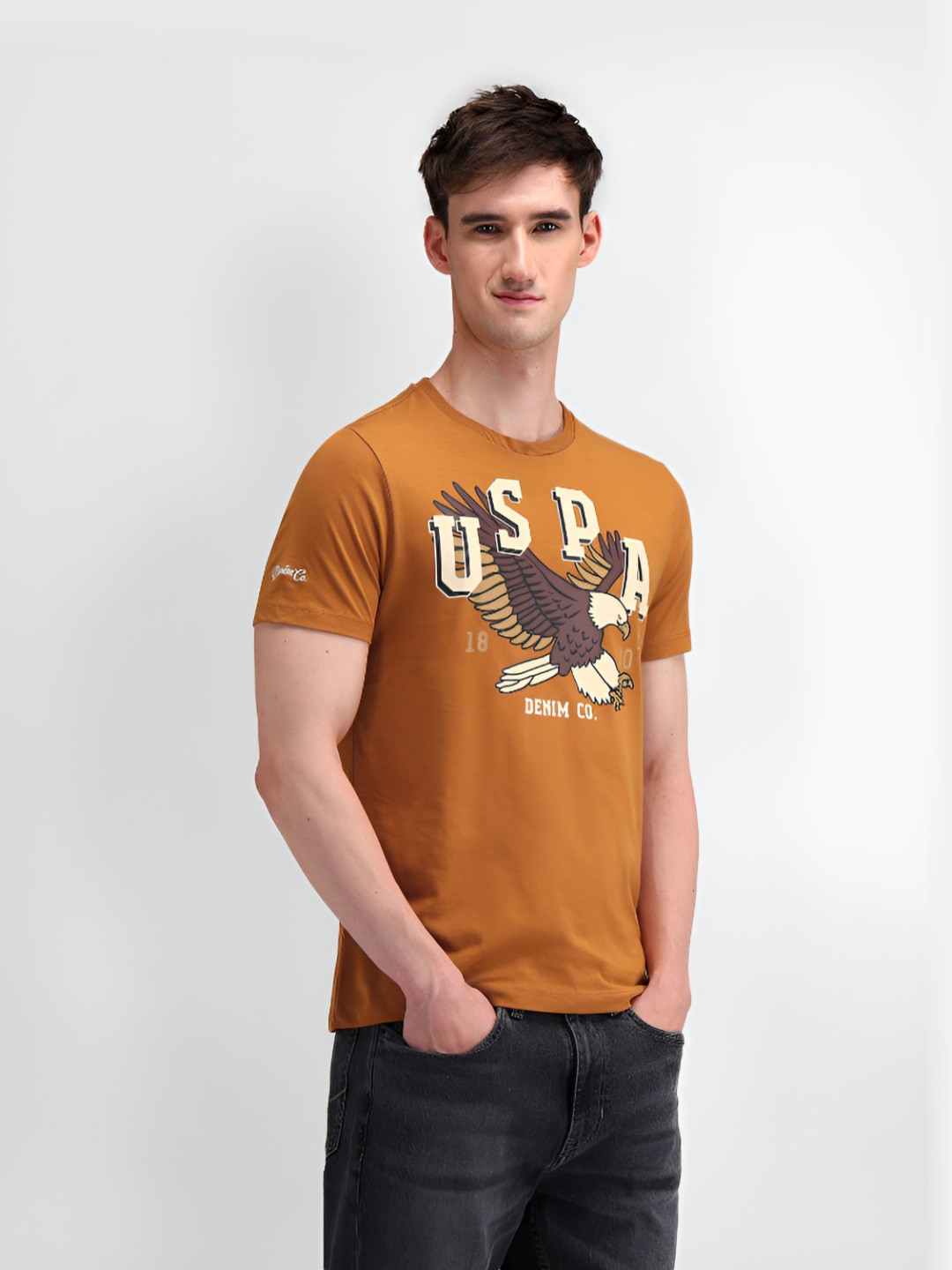 

U.S. Polo Assn. Denim Co. Men Solid Round Neck Cotton Slim Fit T-shirt, Mustard