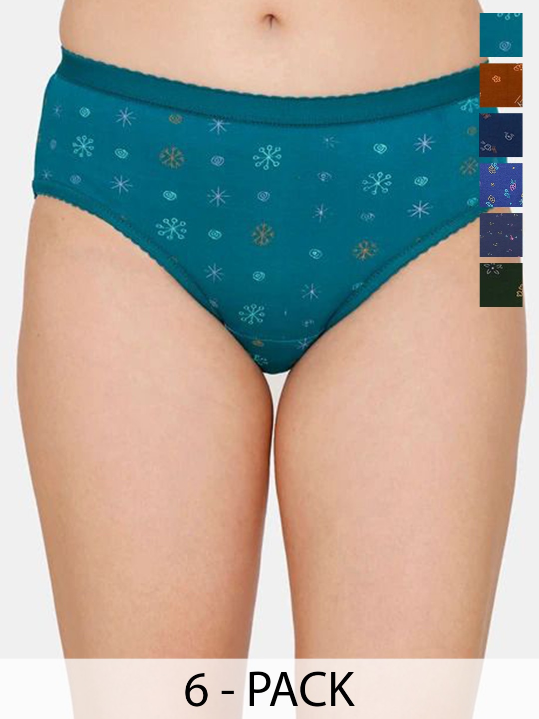 

SLEAZY Pack Of 6 Printed Pure Cotton Mid-Rise Basic BriefsBarley_Print_Panty_06_myn_75, Brown