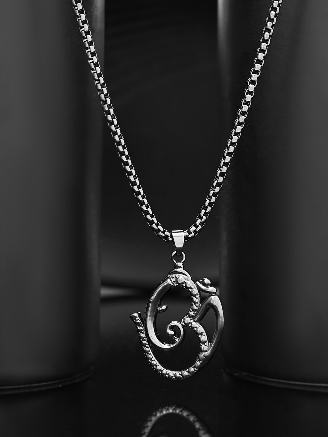 

Voylla Men Rhodium-Plated Contemporary Eclipse Stylized Om With Chains, Silver