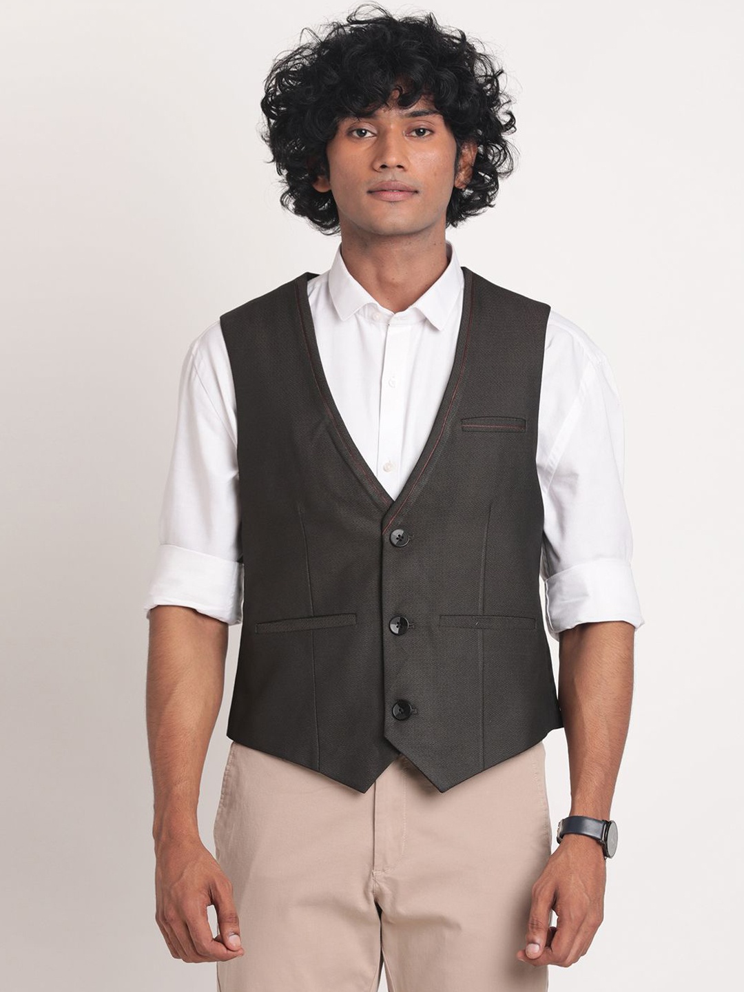 

Turtle Men Self-Design Formal Waist Coat, Green