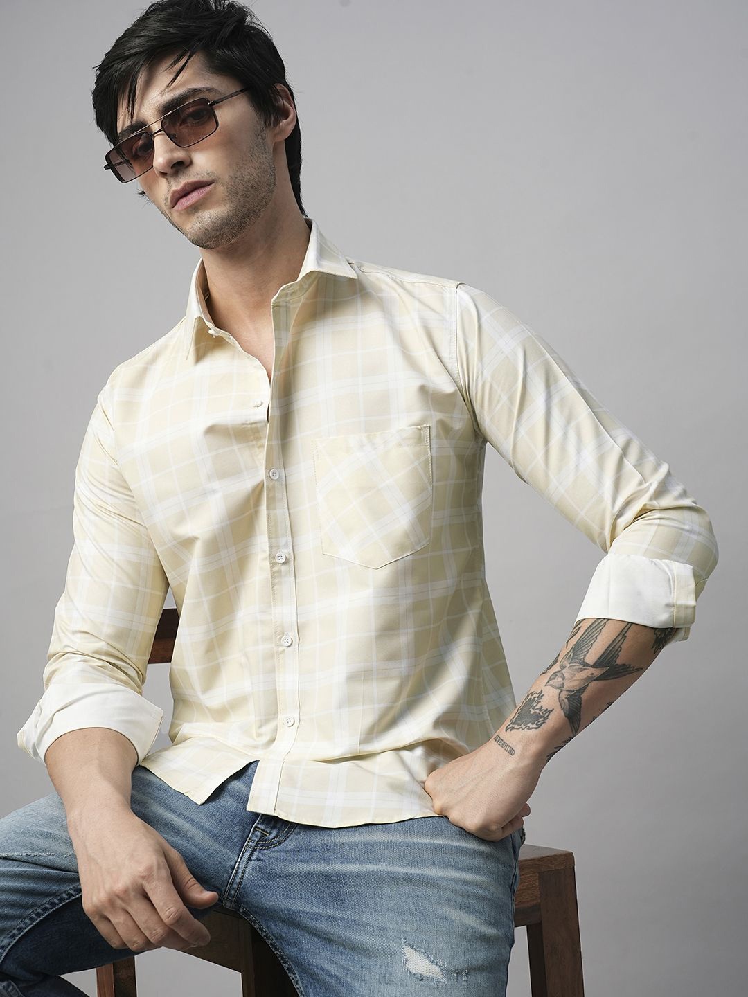 

TRYBUY.IN Men Standard Spread Collar Buffalo Checked Cotton Casual Shirt, Multi