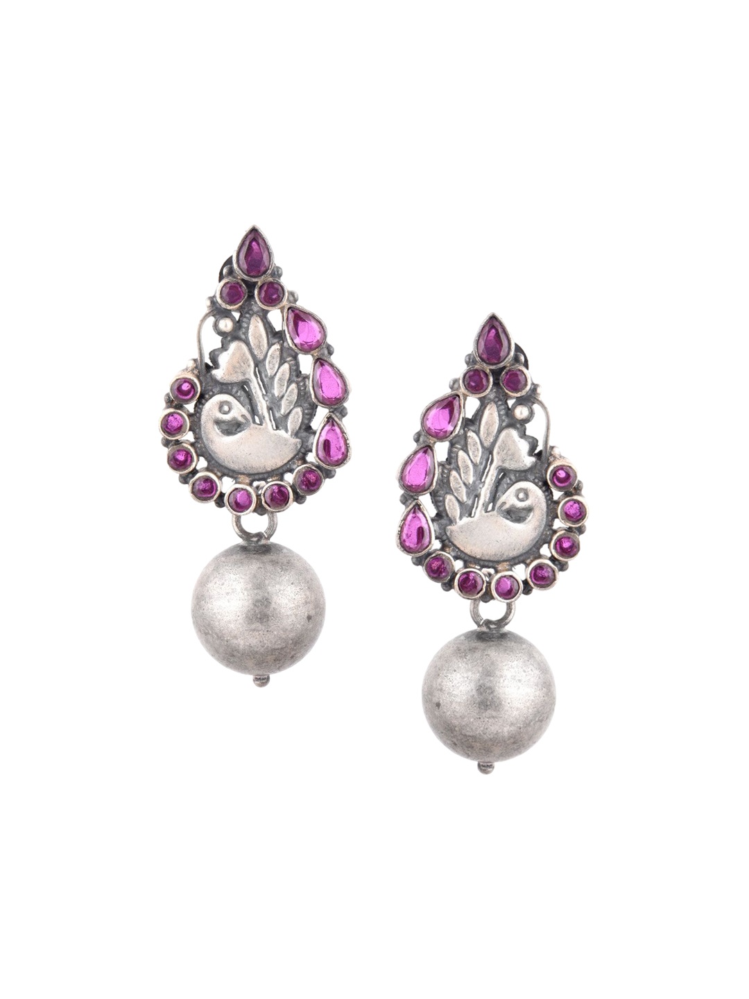 

Indianshelf 92.5 Sterling Silver Peacock Shaped Stone Studded Drop Earrings