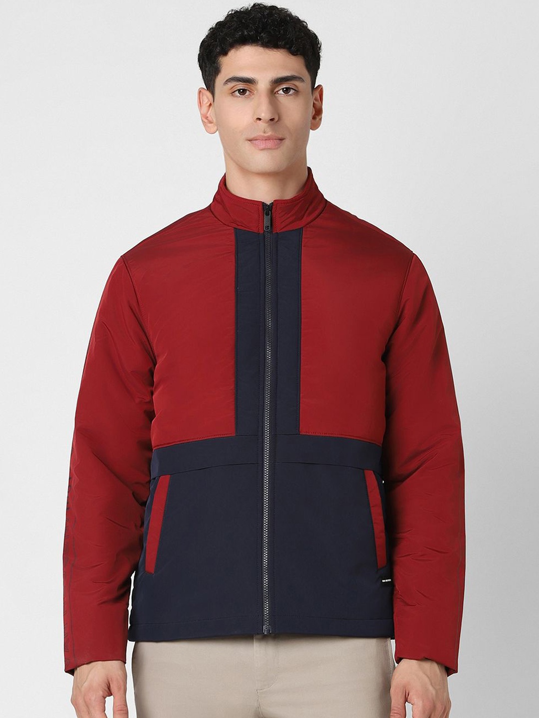 

Van Heusen Sport Men Colourblocked Mock Collar Padded Jacket, Maroon