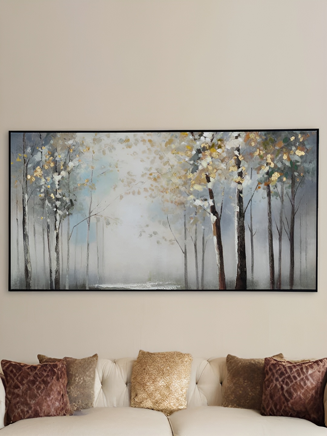 

Athome by Nilkamal Grey & Black Tropical Wooden Framed Canvas Wall Painting