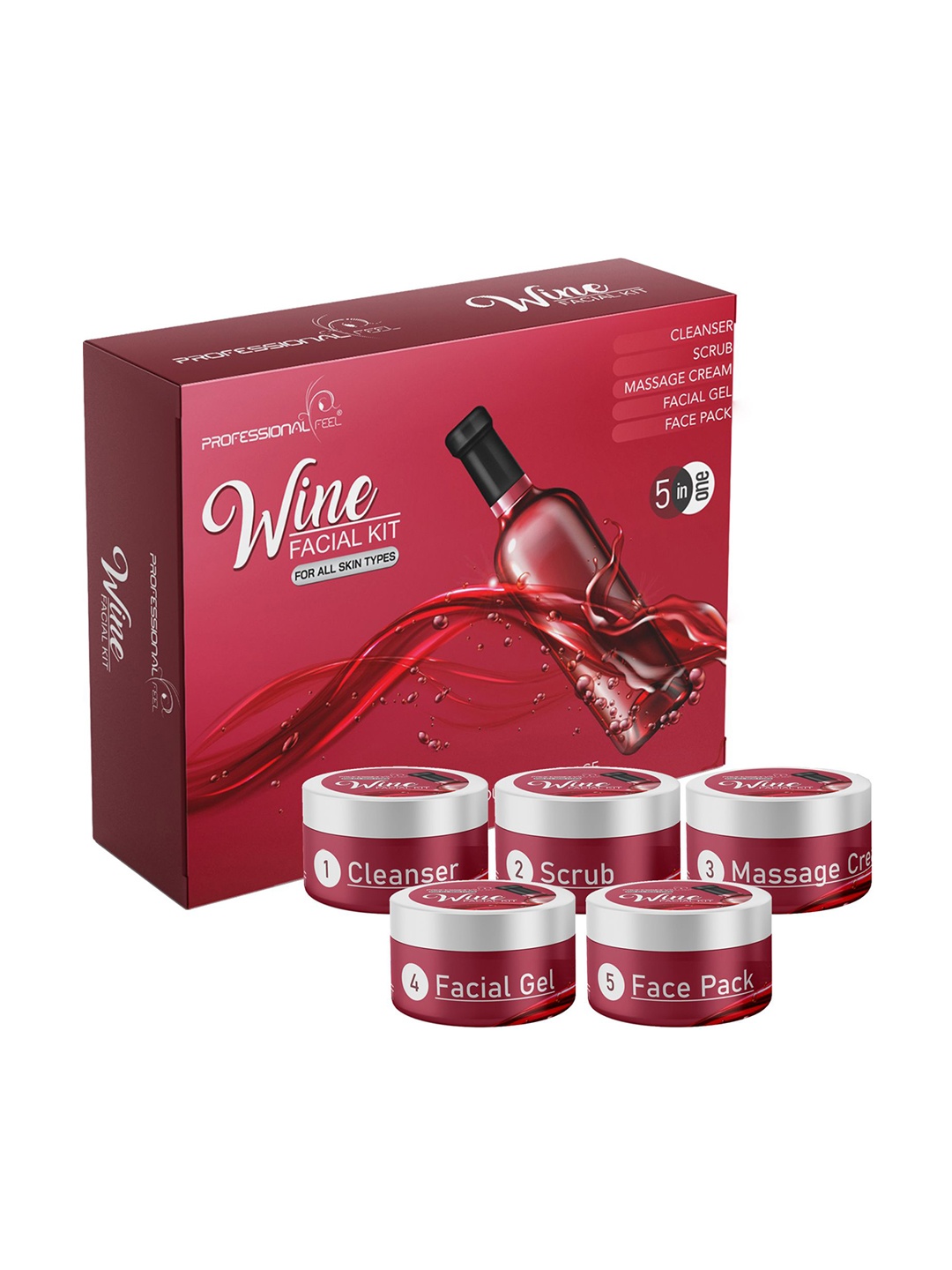 

PROFESSIONAL FEEL Set Of 5 Red Wine Facial Kit - 50 g Each