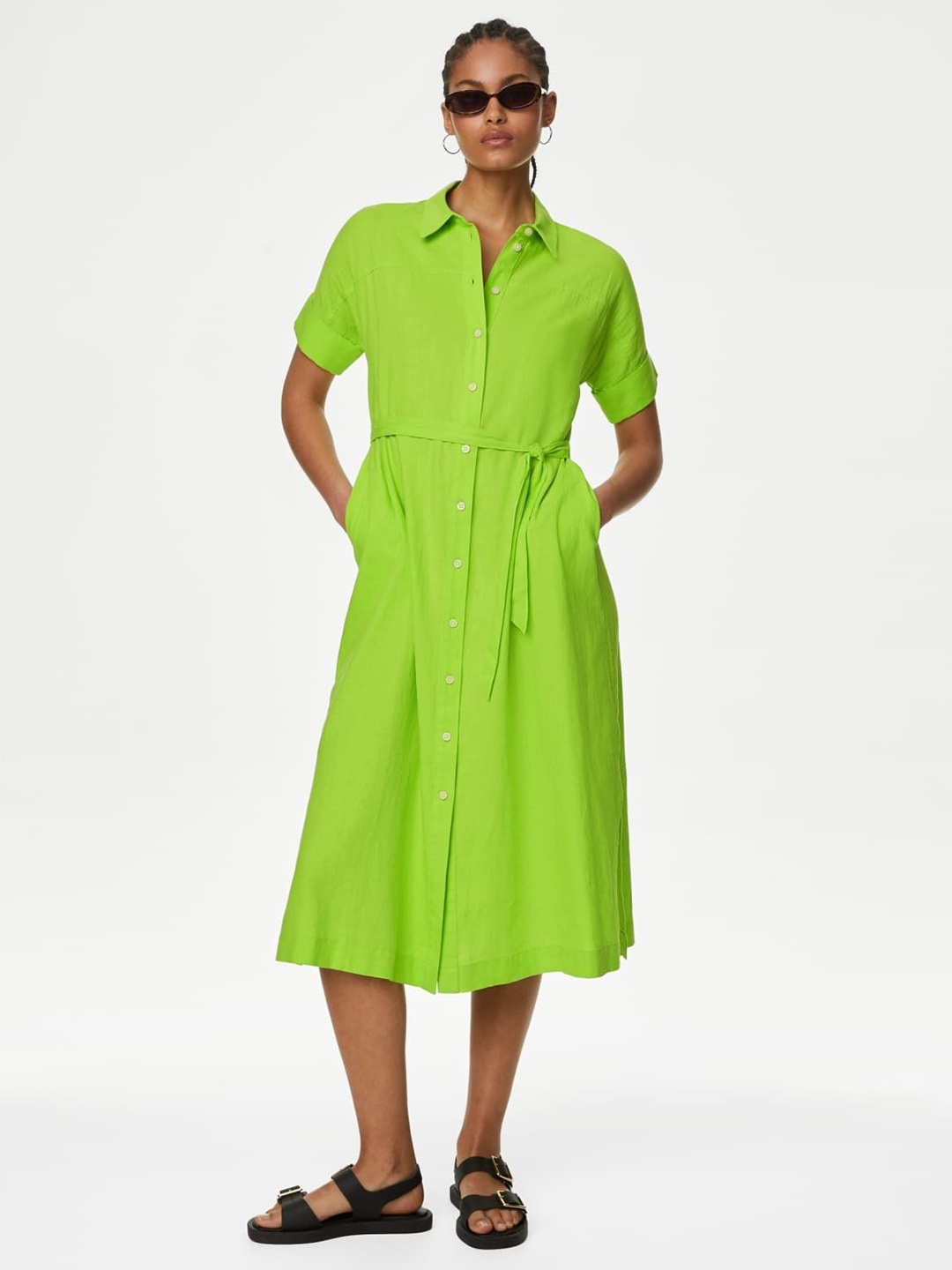 

Marks & Spencer Solid A-Line Midi Dress, Lime green