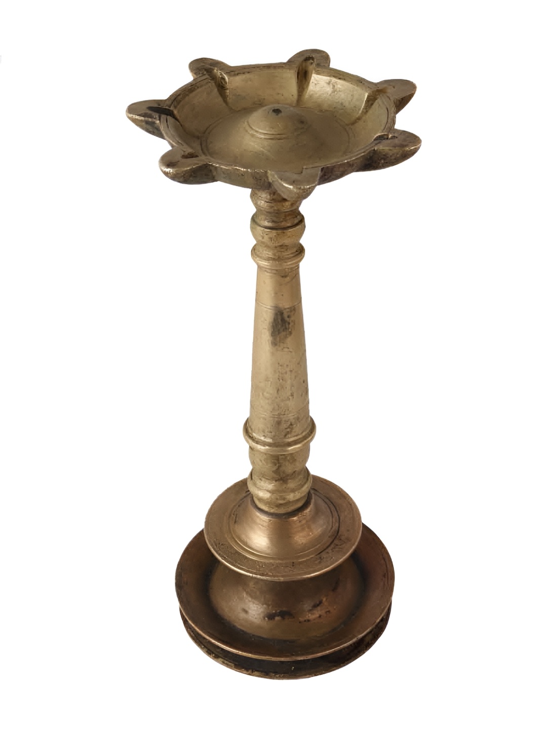 

Indianshelf Gold-Toned Textured Antique Brass Diwali Pooja Standing Diya Oil Lamp