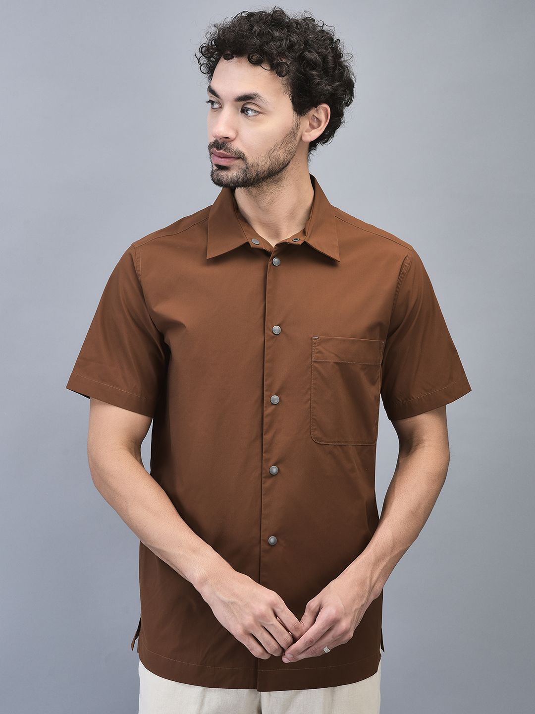 

Woodland Men Spread Collar Solid Casual Shirt, Brown