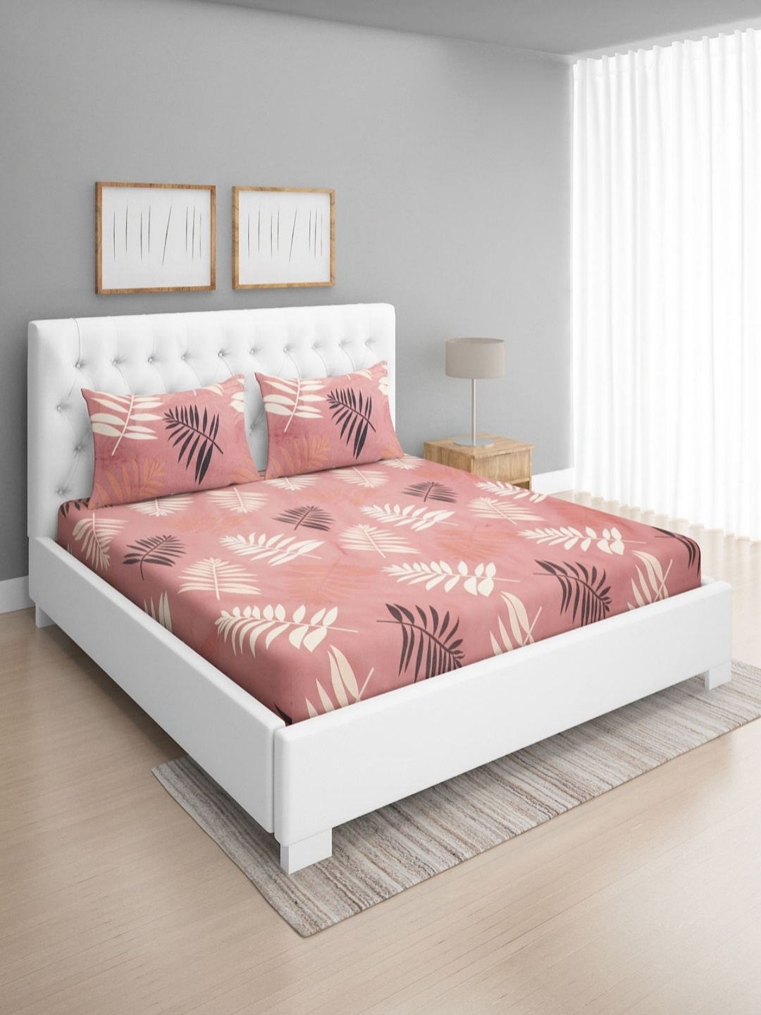 

ROMEE Brown Floral Printed 144 TC Microfiber Double Queen Bedsheet & 2 Pillow Covers
