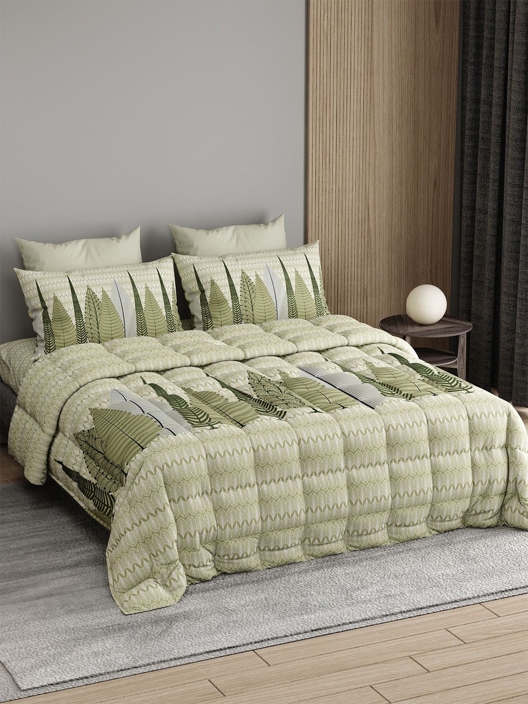 

LABHAM Olive Green & White Floral Printed Pure Cotton Double King Regular Bedding Set