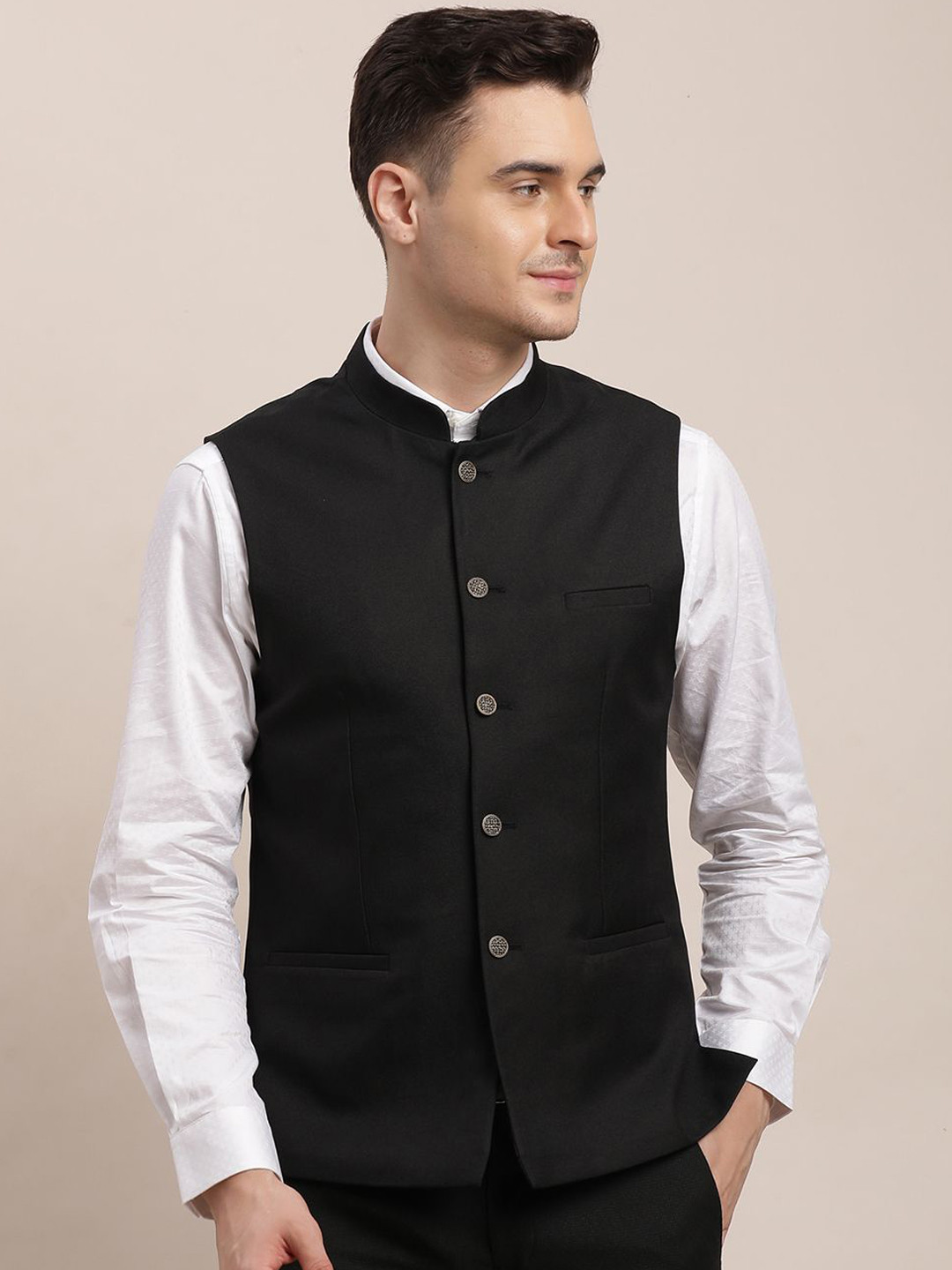 

Turtle Pure Cotton Nehru Jacket, Black