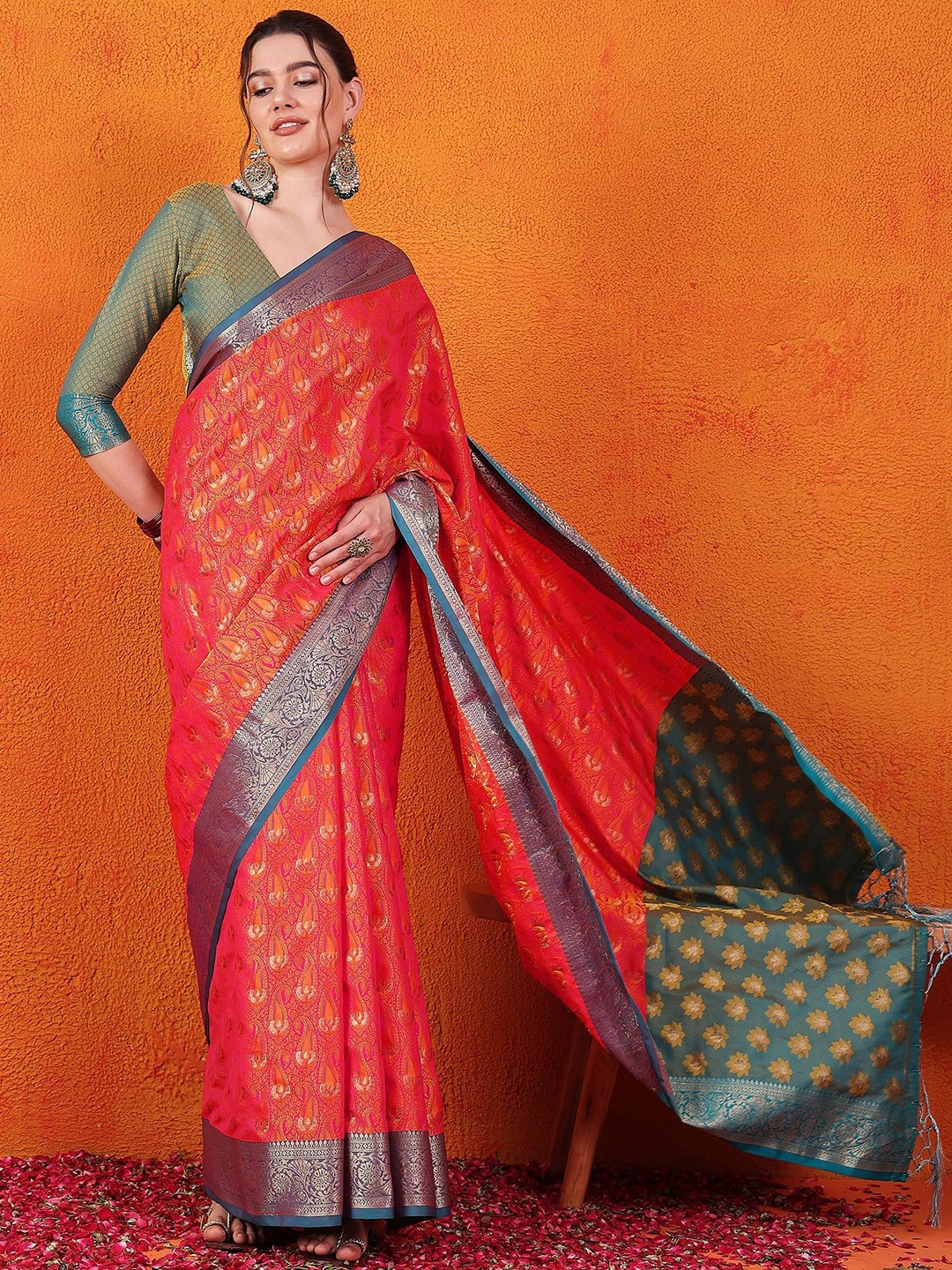 

Sangria Woven Design Zari Banarasi Saree, Red