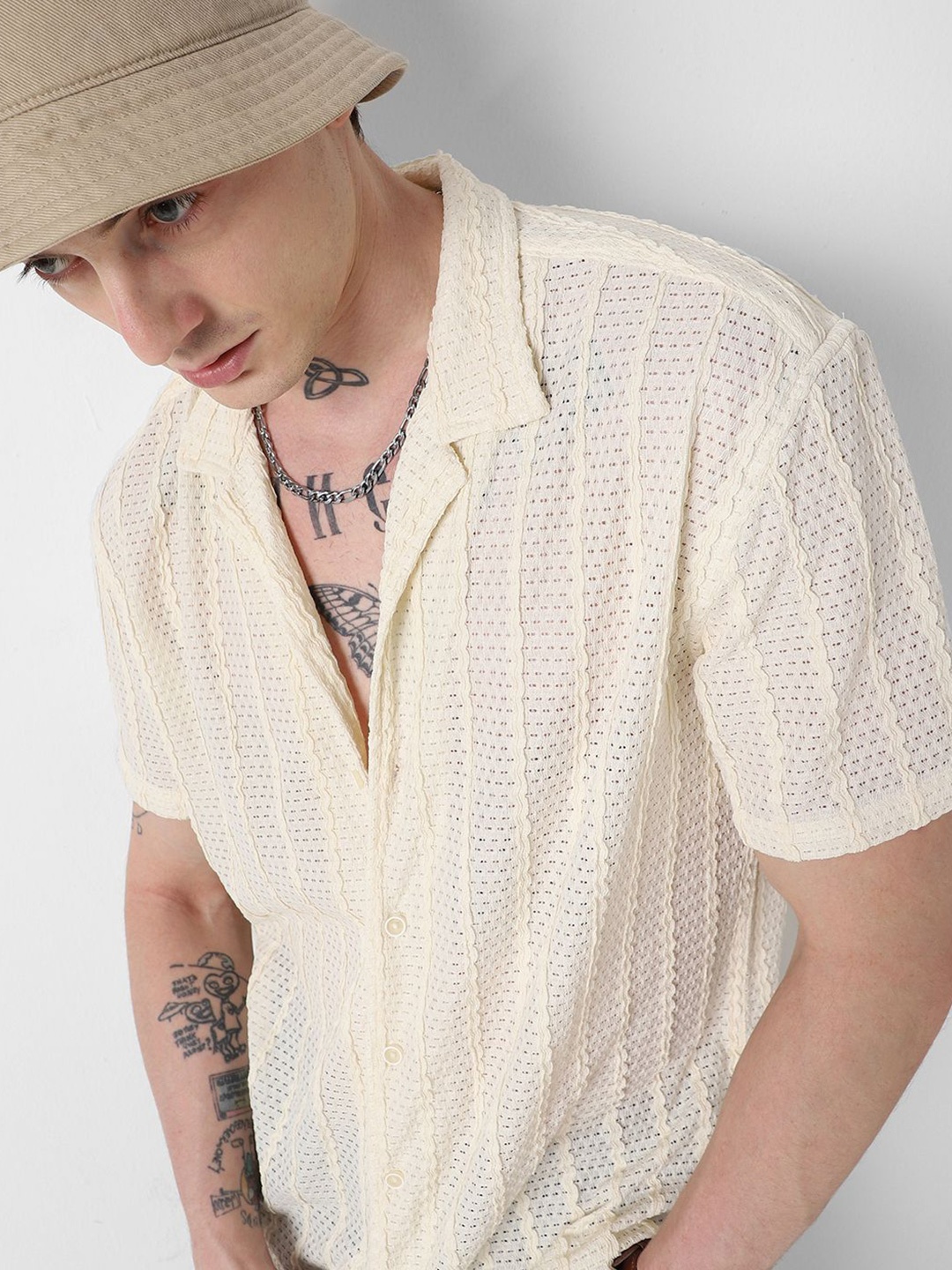 

VASTRADO Men Classic Cuban Collar Solid Regular Fit Casual Shirt, Off white