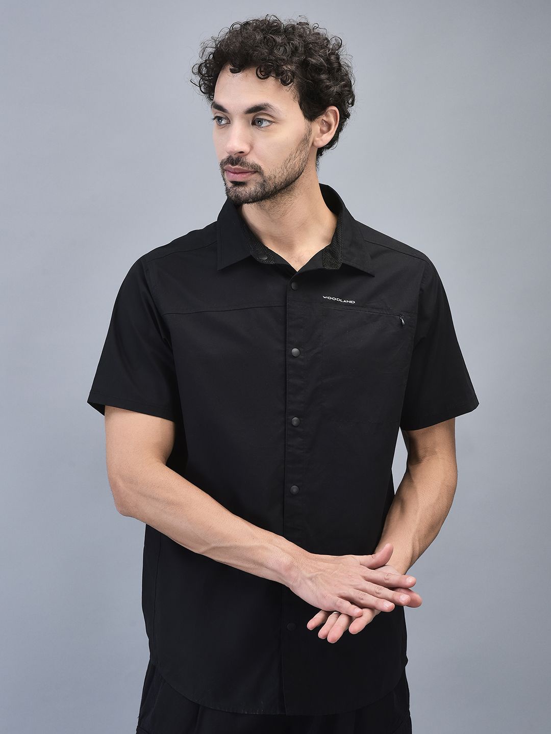

Woodland Men Spread Collar Solid Casual Shirt, Black