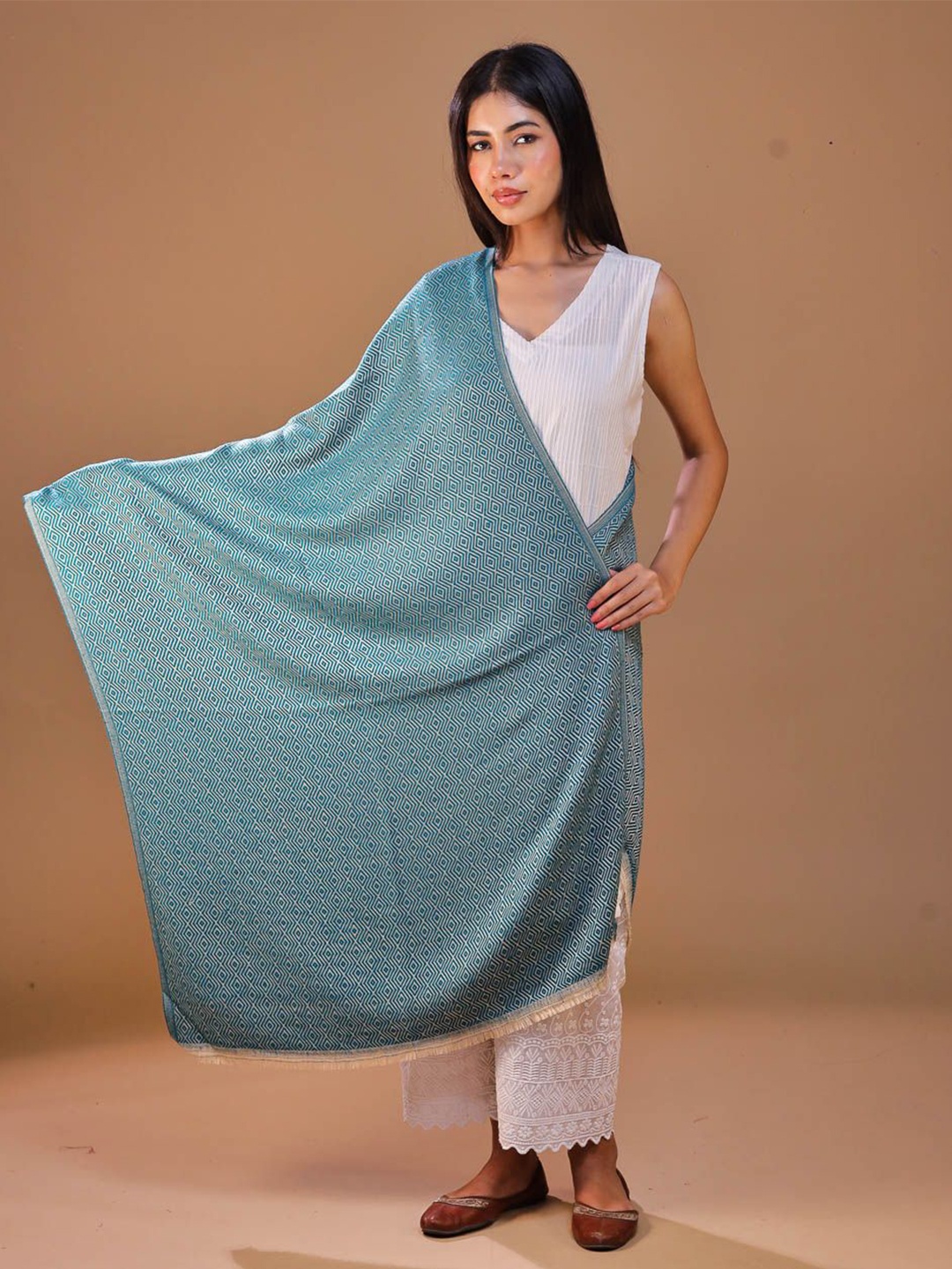 

SWI Stylish Women Woven Design Stole, Sea green