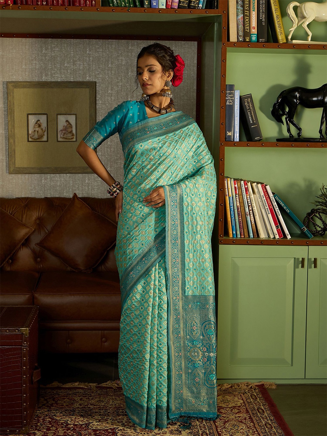 

Dori Woven Design Zari Banarasi Saree, Green
