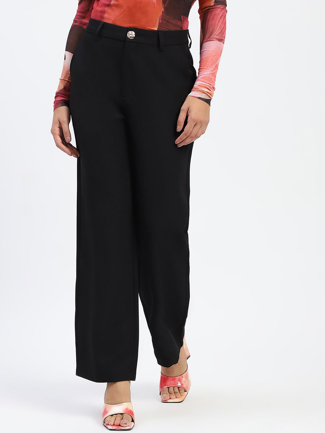 

Madame Women Regular Fit Solid Trousers, Black