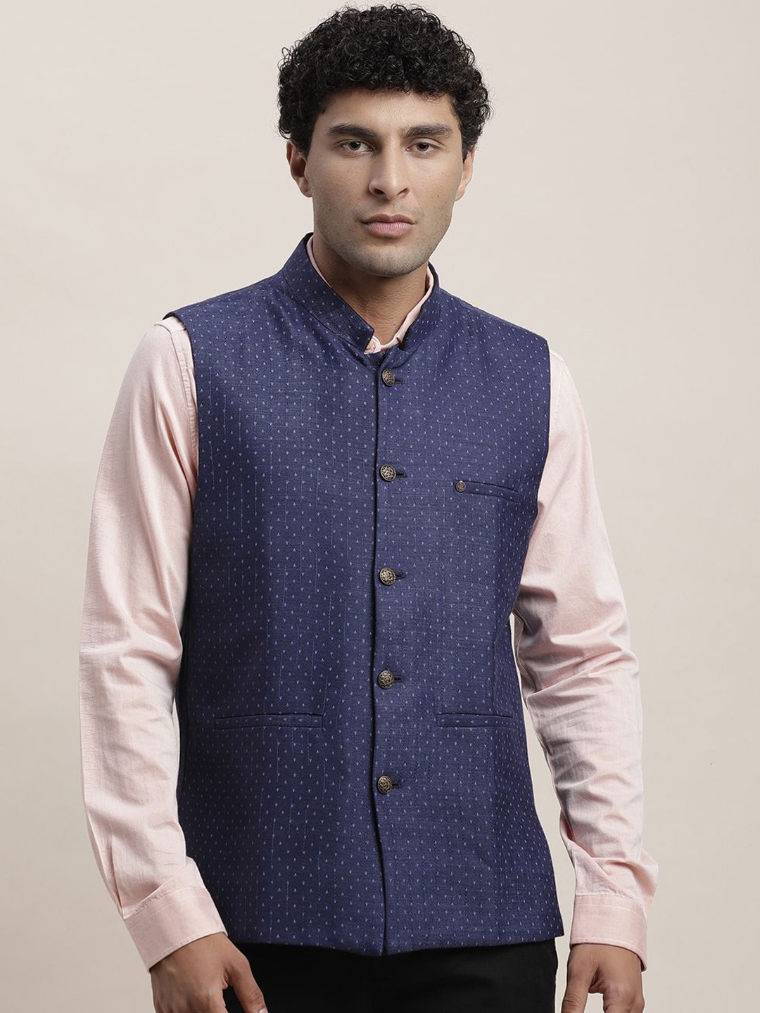 

Turtle Printed Reversible Nehru Jacket, Black