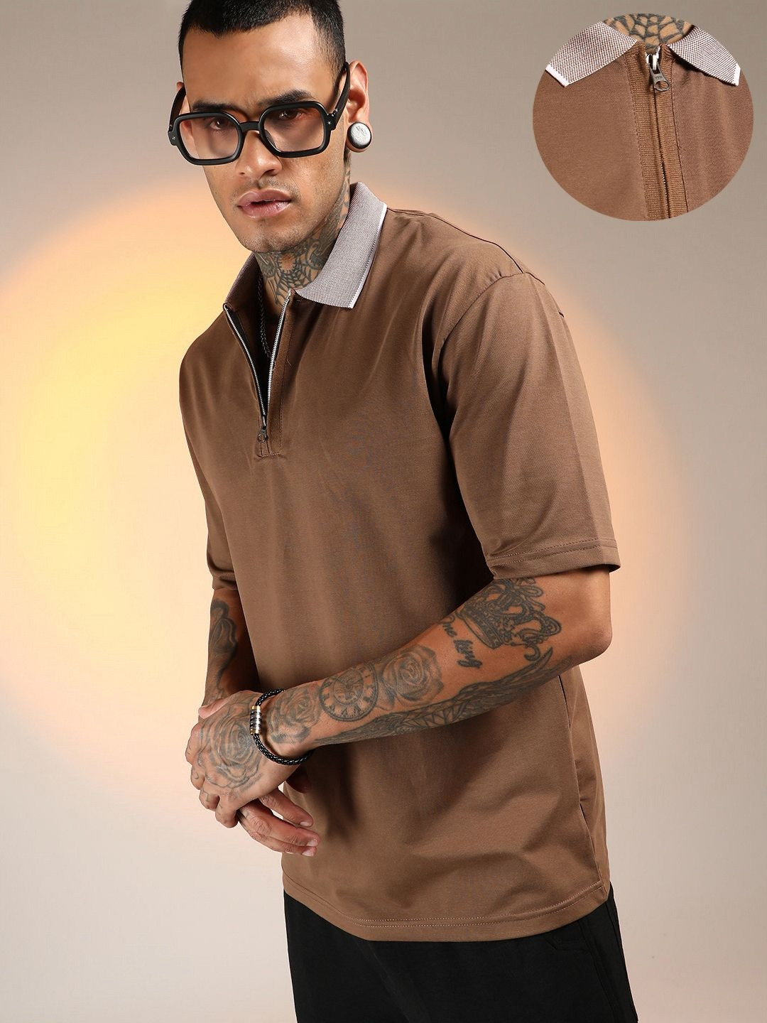 

Campus Sutra Men Solid Polo Collar Cotton T-shirt, Brown