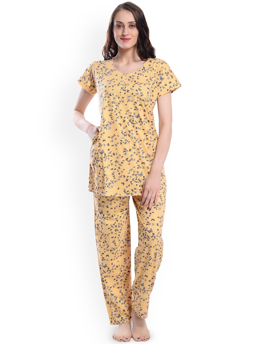 

SHYAM SONS FLAIR Women Printed Night suit, Yellow