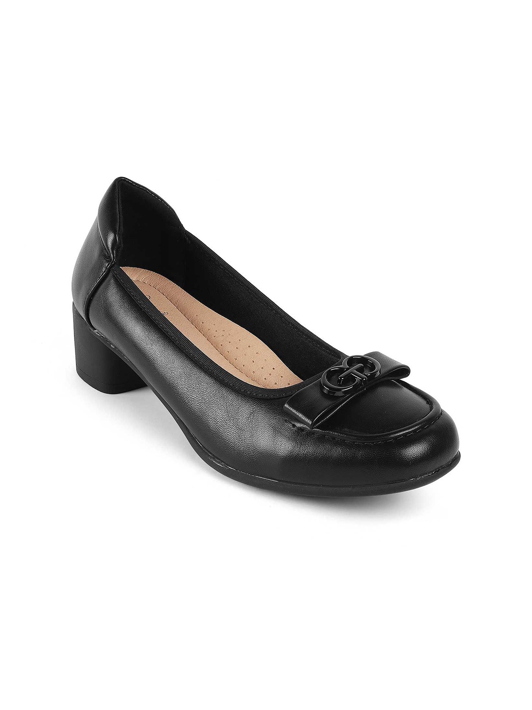 

Tresmode Women Solid Block Heel Pumps with Buckles, Black