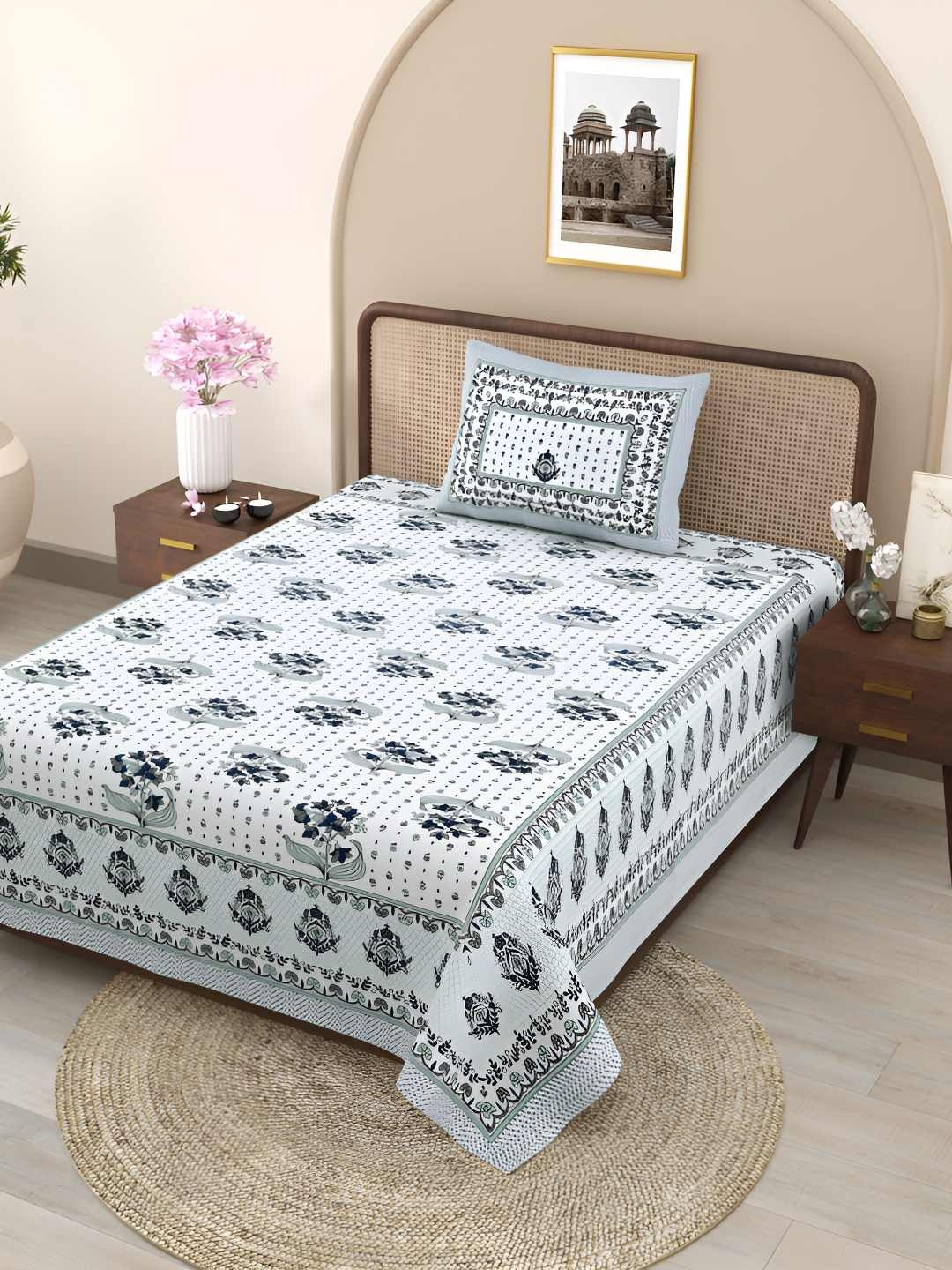 

Jinaya's Multicoloured & Multicoloured Floral 300 TC Single Bedsheet with 1 Pillow Covers, Multi