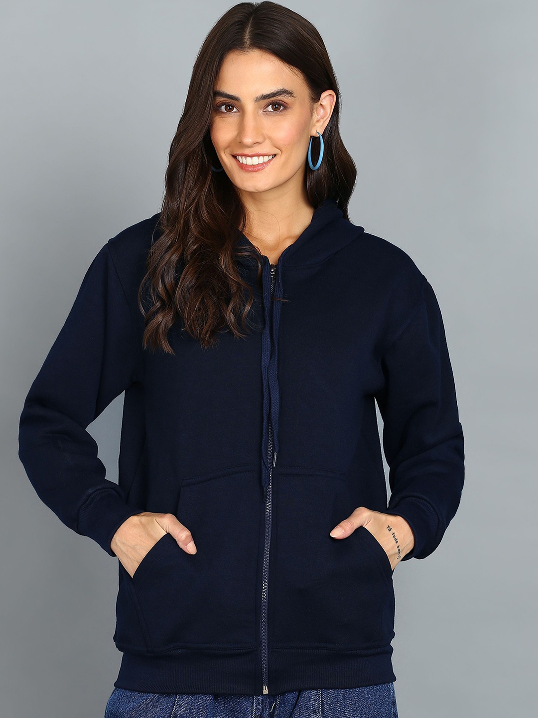 

FALTU.CO Women Hooded Sweatshirt, Navy blue