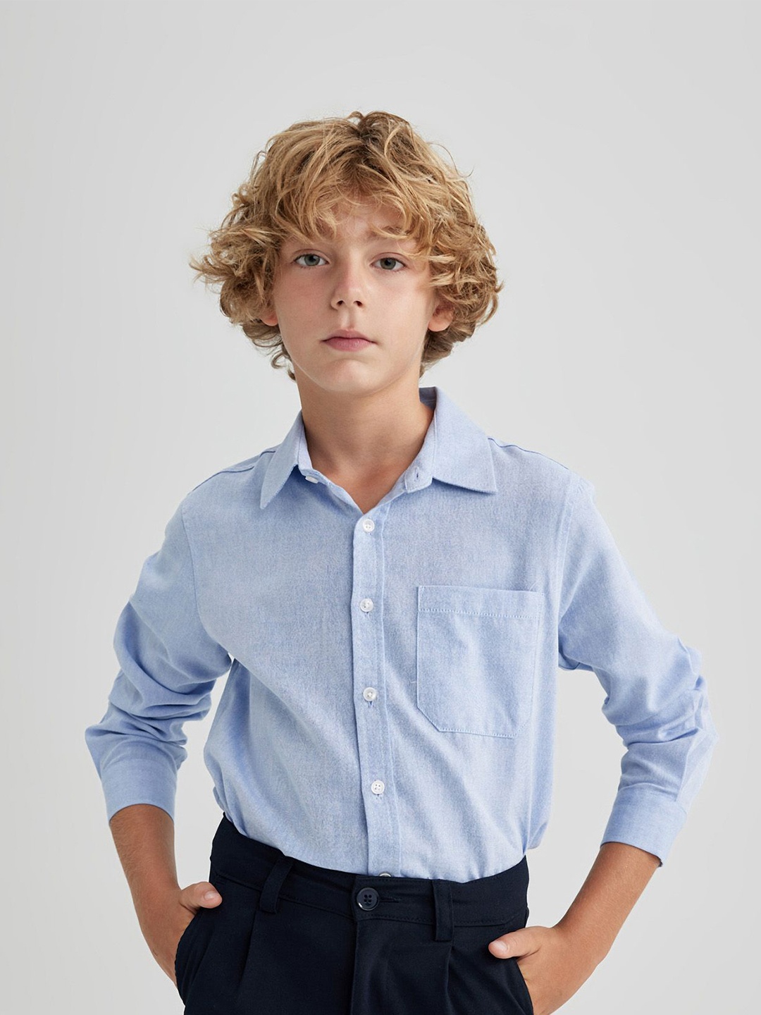 

DeFacto Boys Spread Collar Solid Cotton Casual Shirt, Na