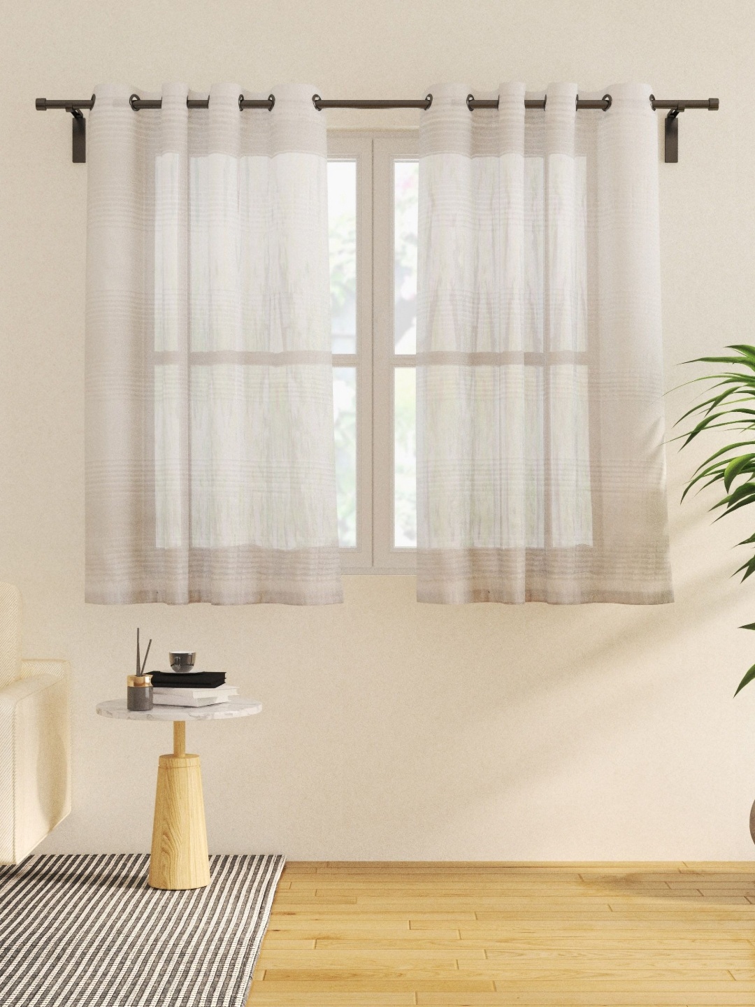 

Home Centre Corsica White 2 Pieces Self Design Printed Sheer Window Curtain