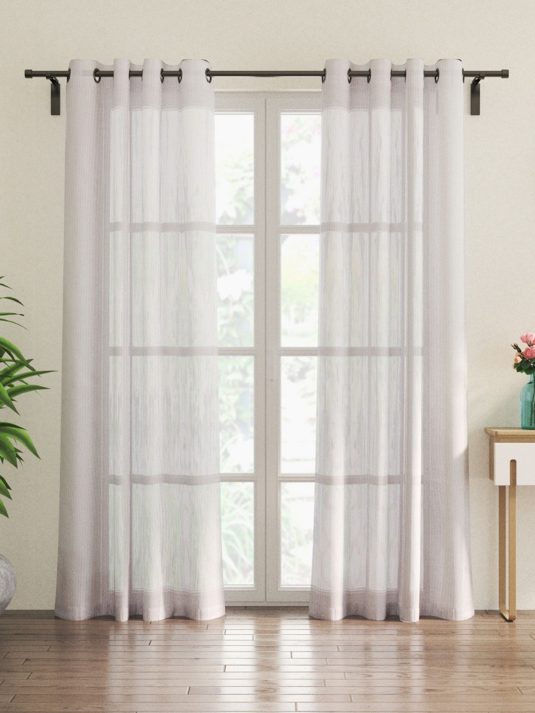 

Home Centre Corsica White 2 Pieces Striped Printed Sheer Door Curtain