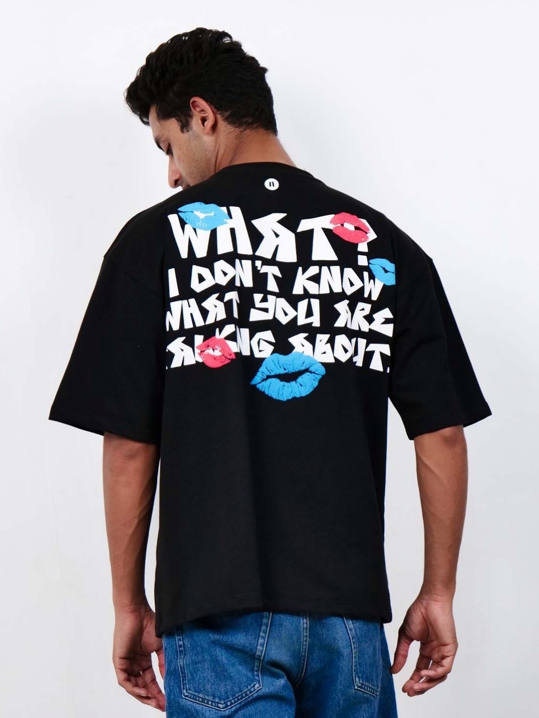 

KHAAKI Men Bio Finish Graphic Printed Round Neck Cotton Oversized T-shirt, Black