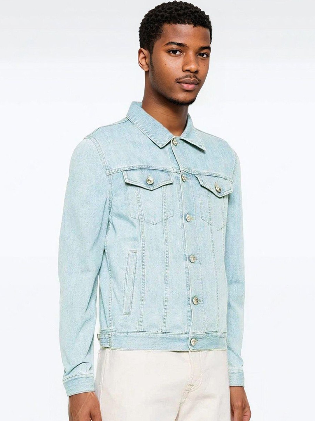 

Kotty Men Solid Spread Collar Denim Jacket, Blue
