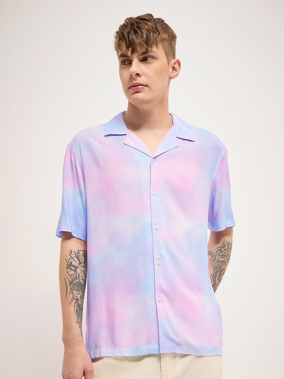 

THE BEAR HOUSE Men Cuban Collar Dyed Casual Shirt, Multi