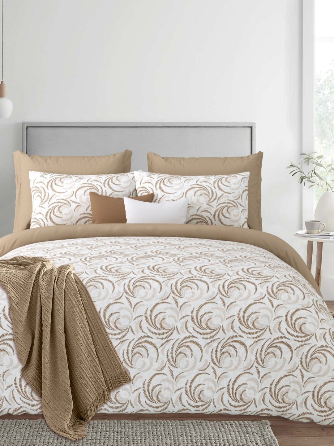 

Sparsh White & Brown Ethnic Motifs 180 TC King Bedsheet with 2 Pillow Covers
