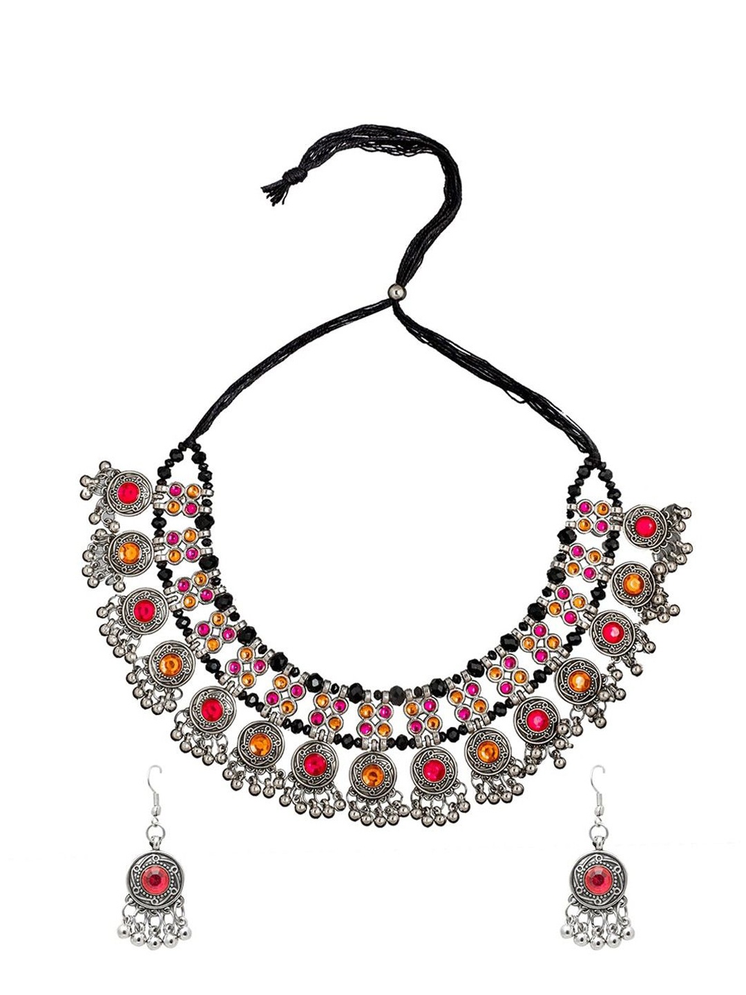 

VAGHBHATT Silver-Plated Stones-Studded & Beaded Jewellery Set