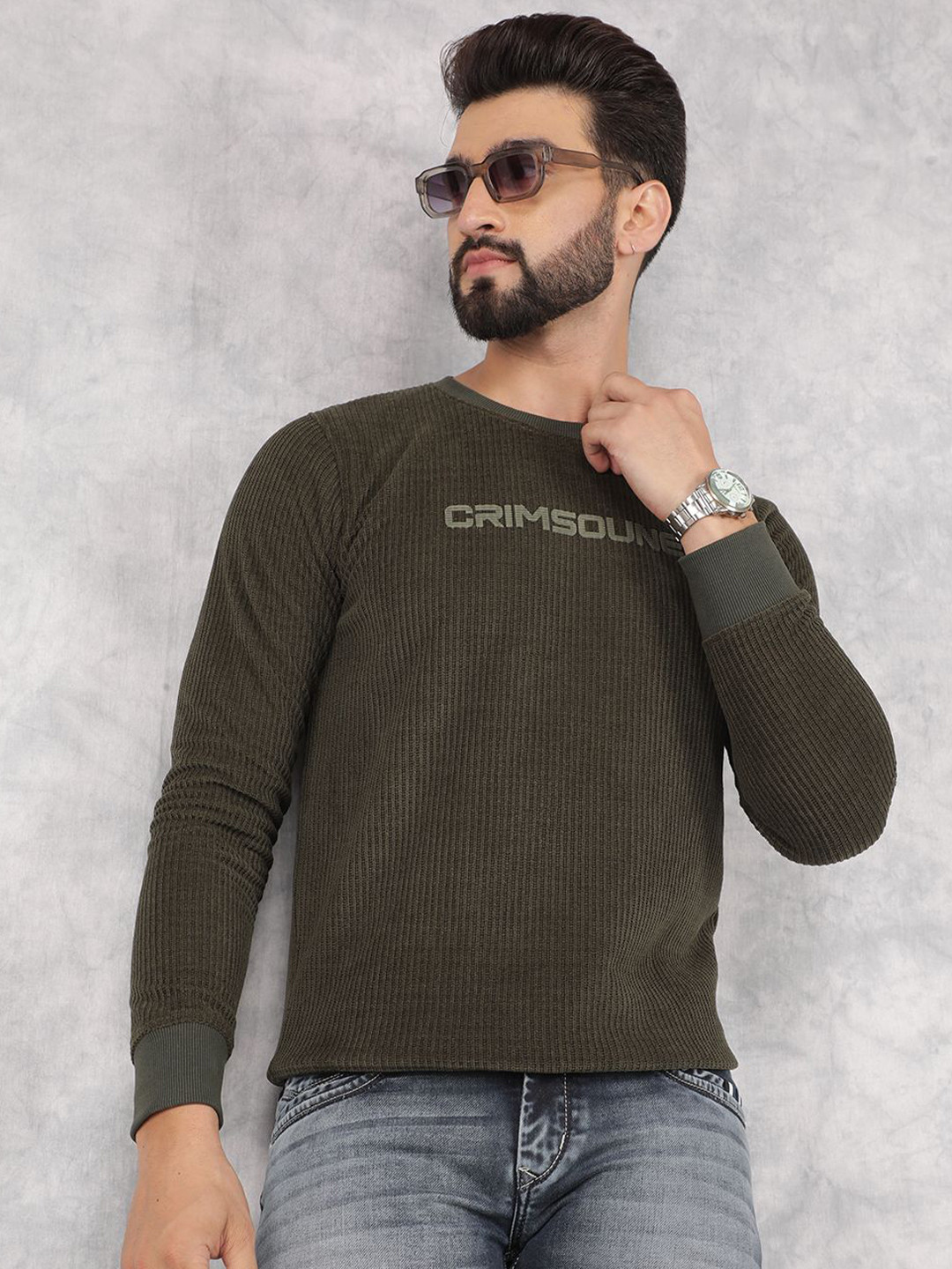 

Crimsoune Club Men Printed Sweatshirt, Olive