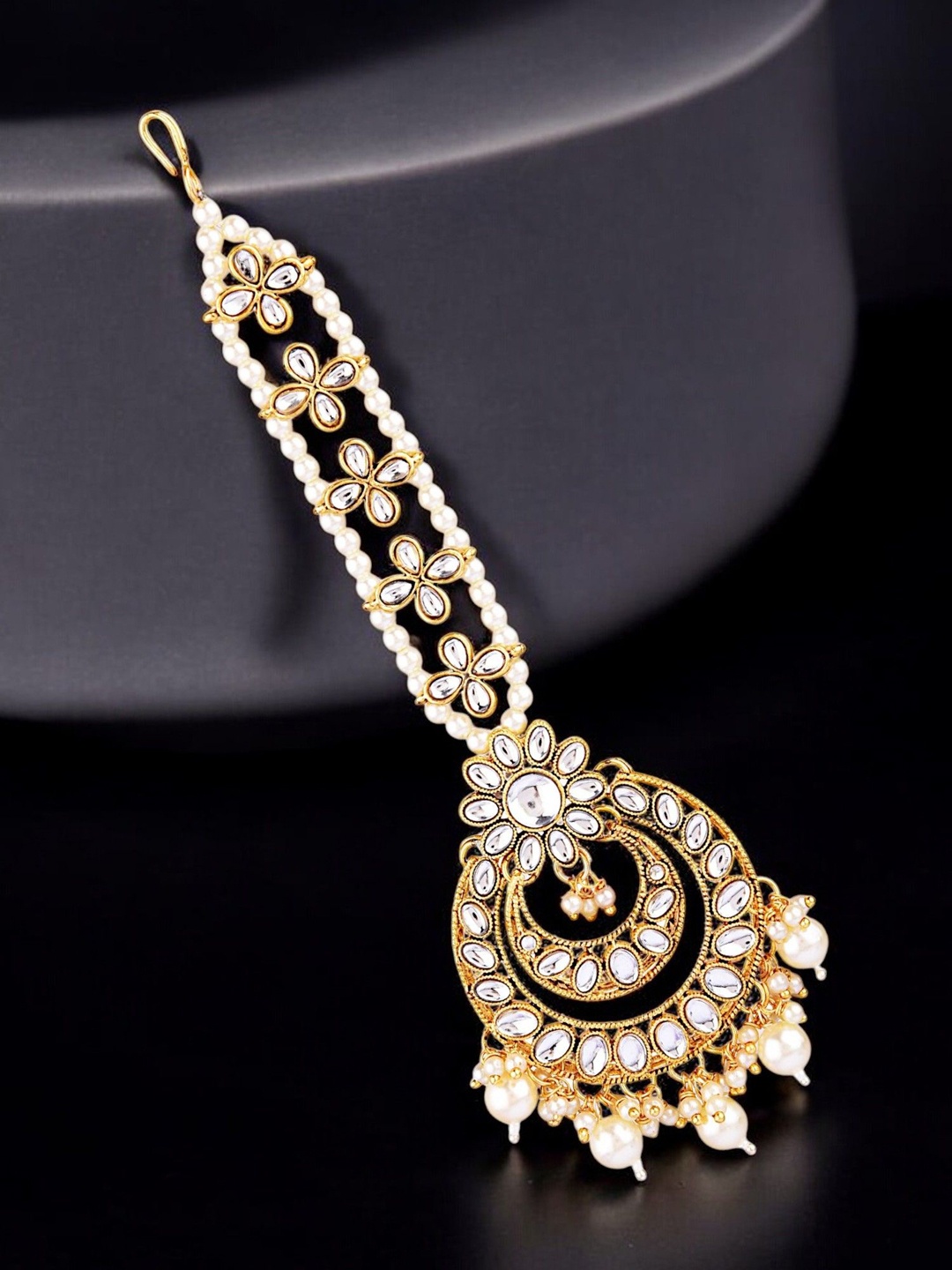 

9blings Gold-Plated Kundan Studded &Beaded Maang Tikka