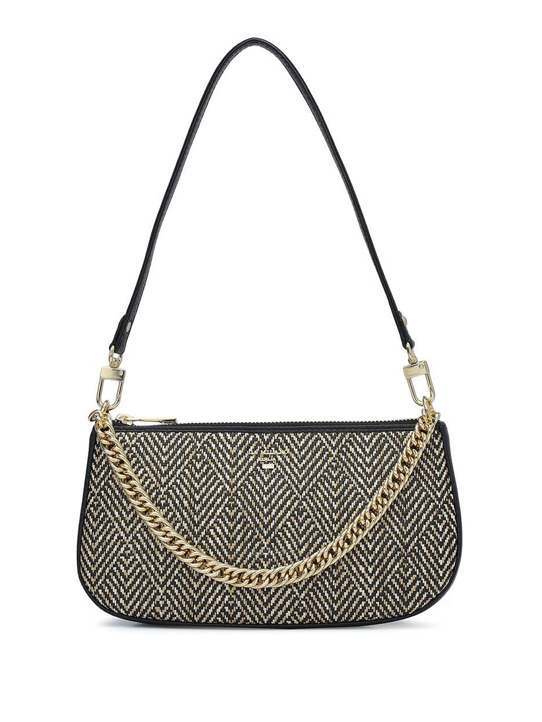 

Da Milano Women Textured Leather Shoulder Bag, Black