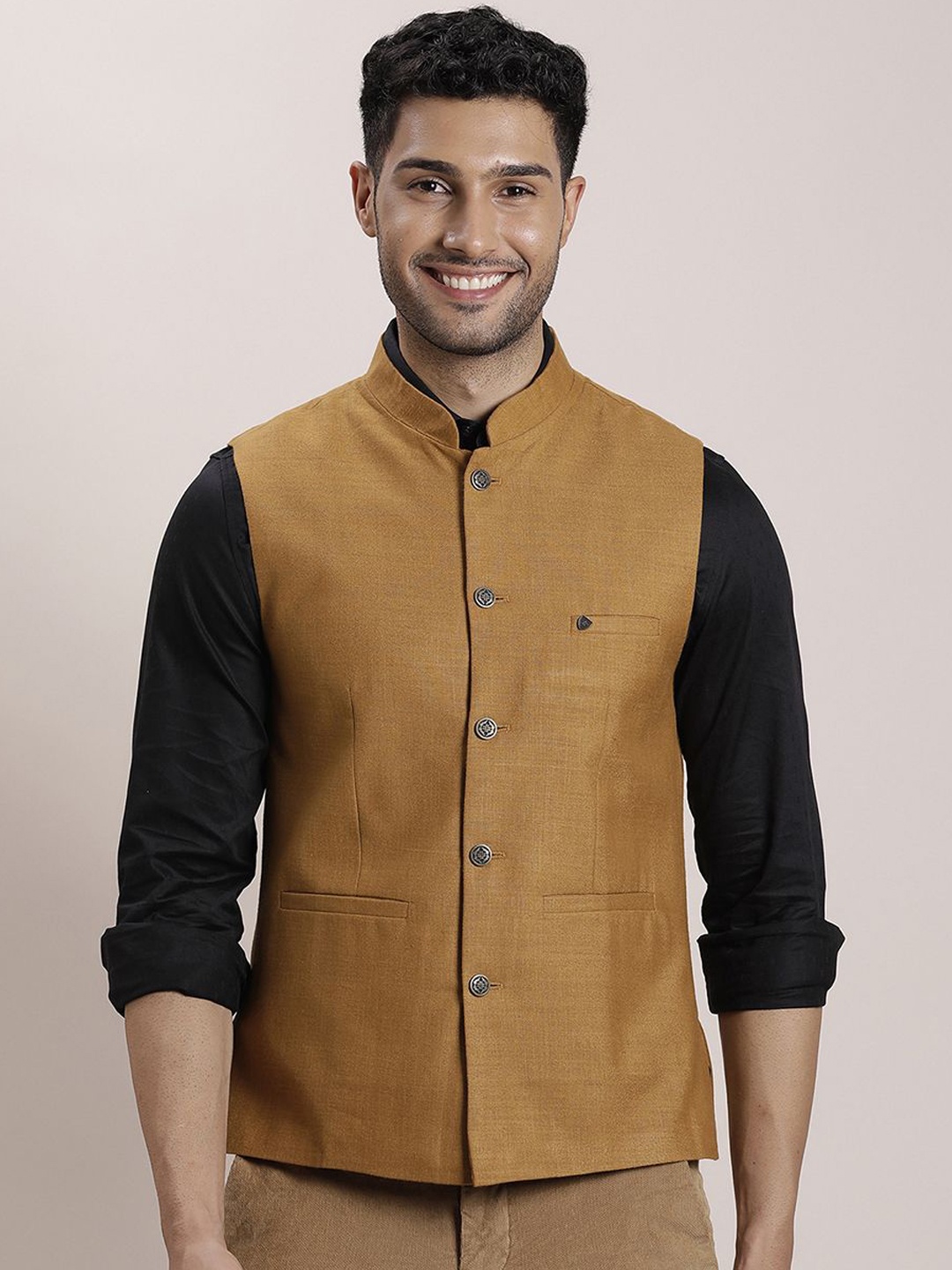 

Turtle Woven Nehru Jackets, Mustard