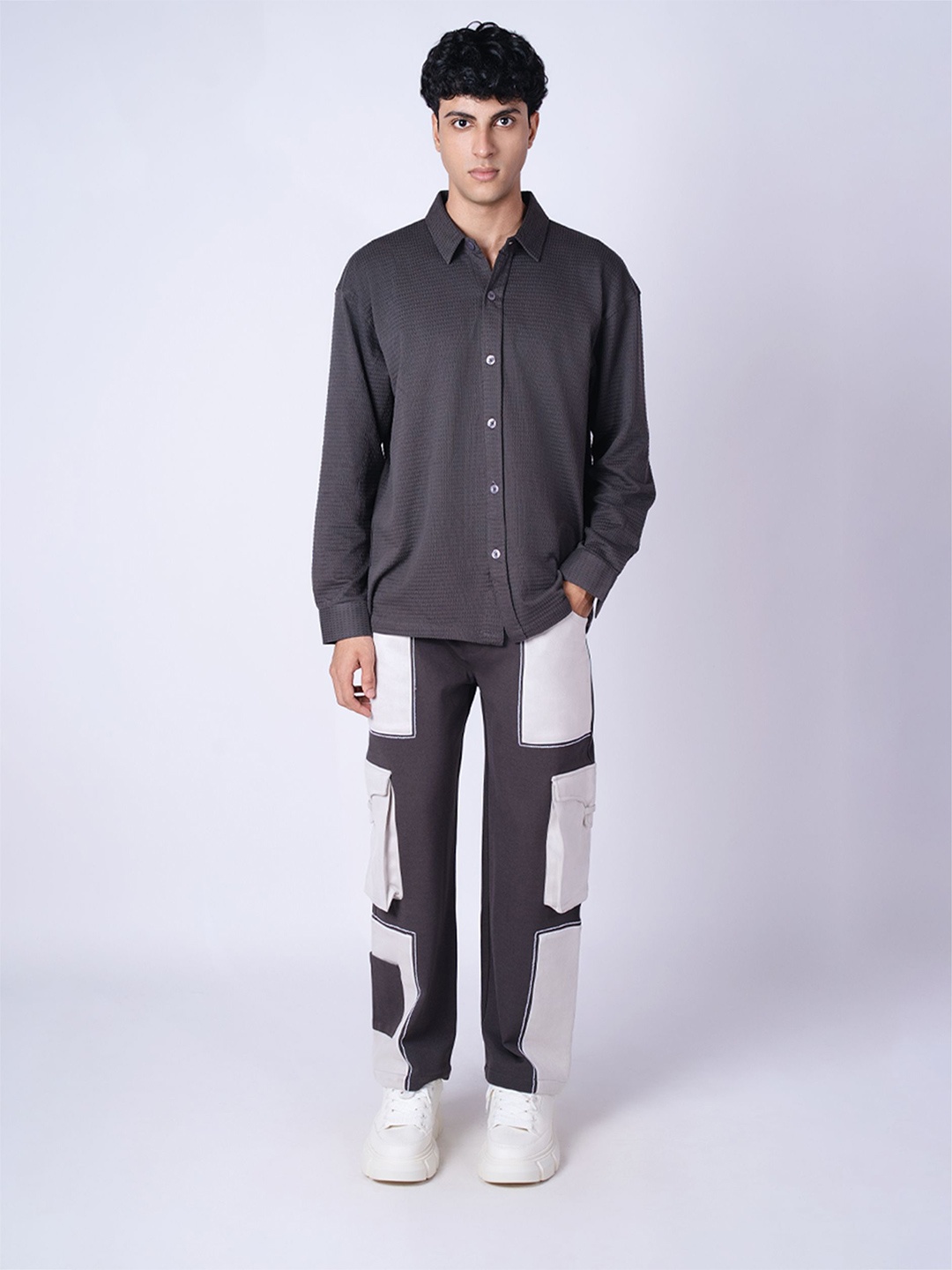 

HOP HEAD Unisex Spread Collar Solid Relaxed Fit Casual Shirt, Charcoal