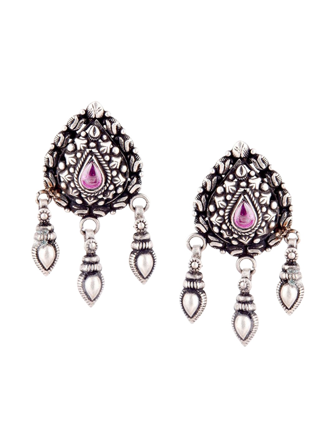

Indianshelf 92.5 Sterling Silver Stone Studded Contemporary Drop Earrings