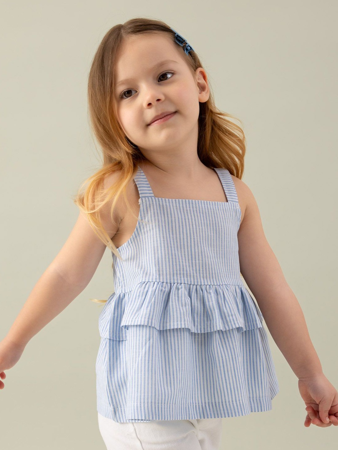 

DeFacto Girls Cotton Striped Tops, Blue
