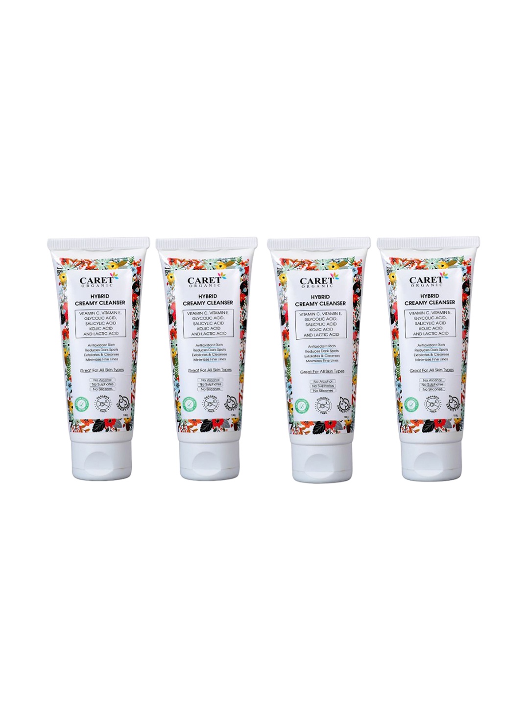 

CARET ORGANIC Set Of 4 Hybrid Creamy Cleanser Face Wash With Lactic Acid-100g Each, White