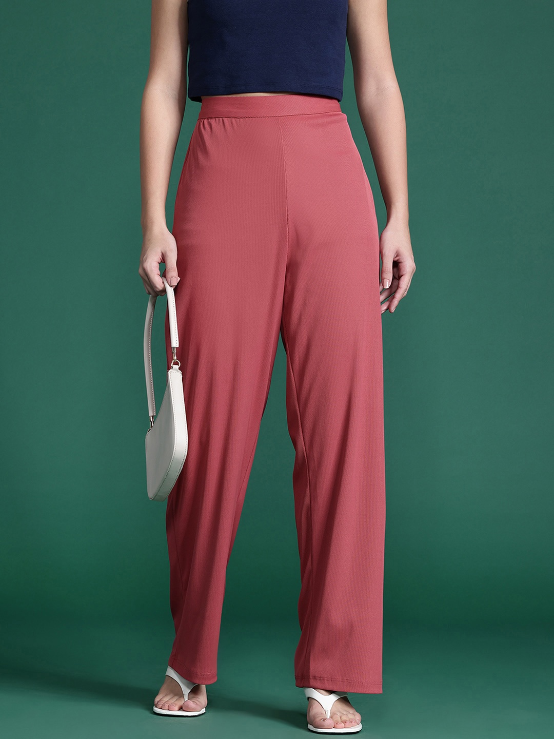 

DressBerry Bizwear Women Slip-On Textured Trousers, Maroon