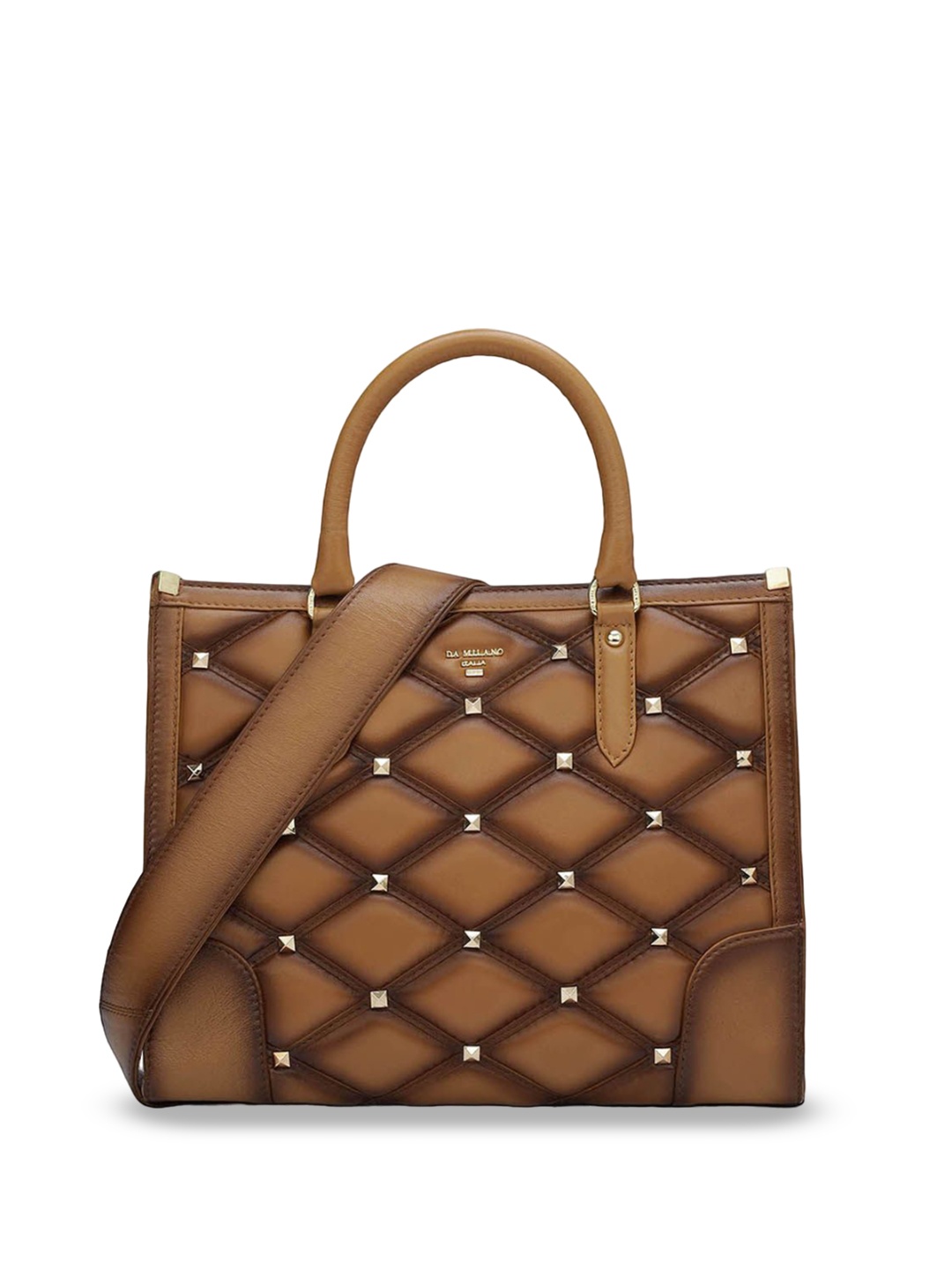 

Da Milano Women Textured Leather Structured Handheld Bag, Brown
