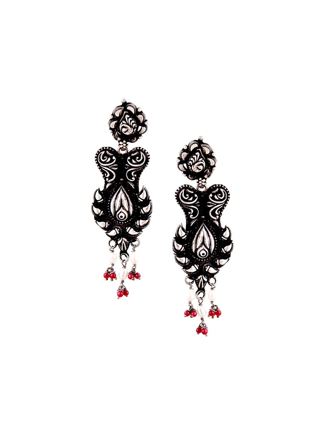 

Indianshelf 92.5 Sterling Silver Artificial Beads Studded Contemporary Drop Earrings