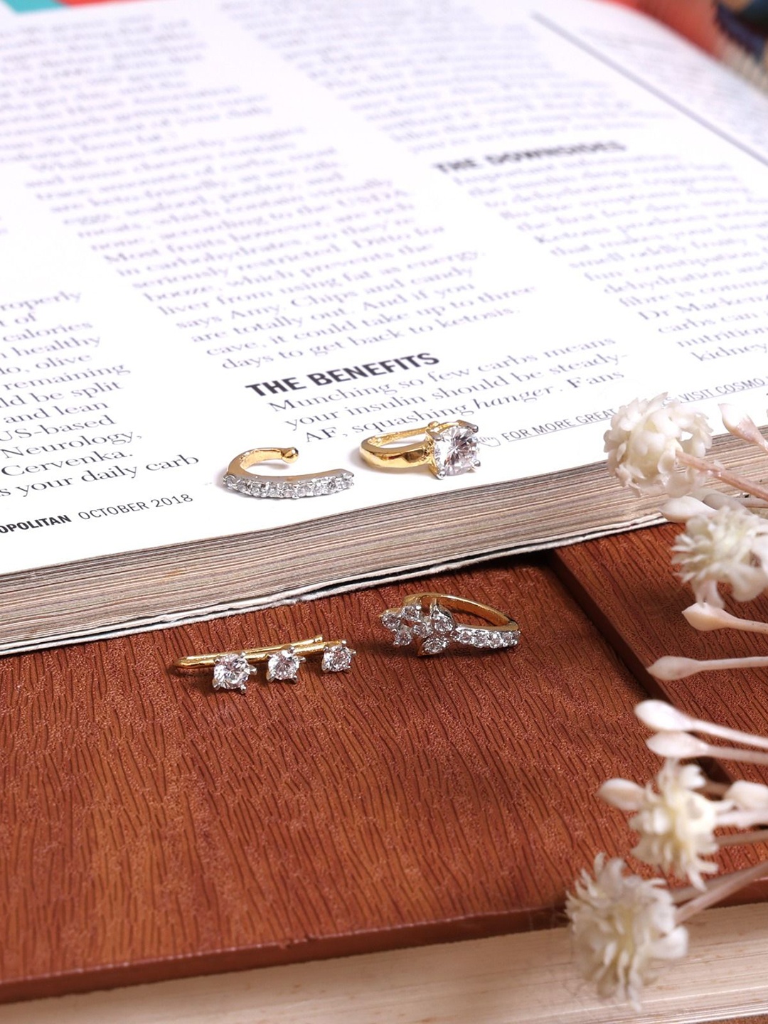 

Mali Fionna Set Of 2 Gold Plated American Diamond Studded Ring Nosepins