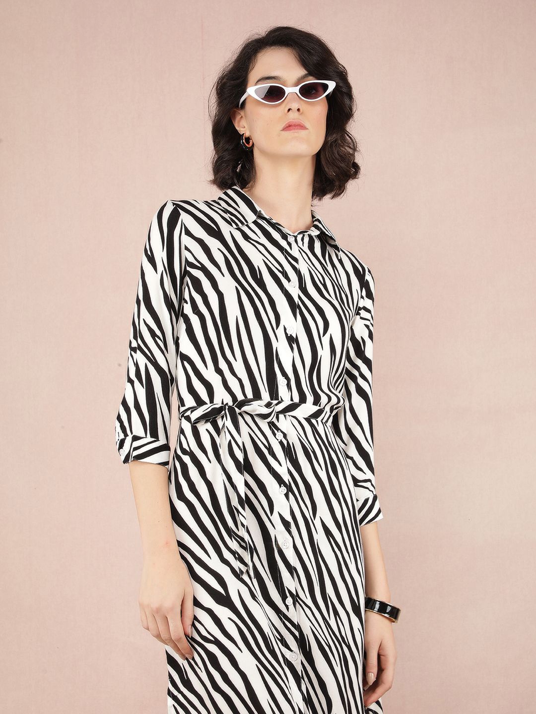 

Crimsoune Club Printed Shirt Midi Dress, Black