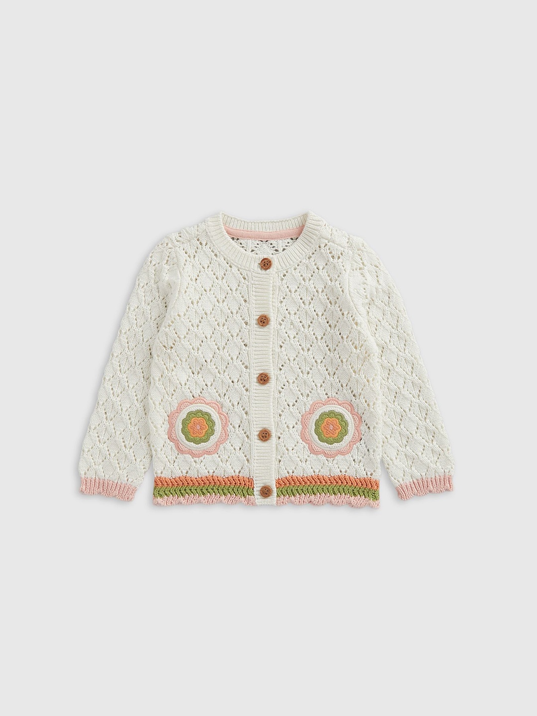 

mothercare Girls Embroidered Pure Cotton Cardigan with Embroidered Detail, Cream