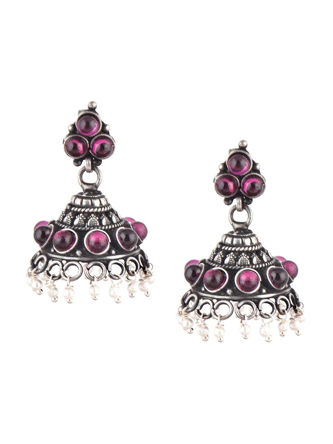 

Indianshelf Girls 92.5 Sterling Silver Stone Studded & Beaded Dome Shaped Jhumkas